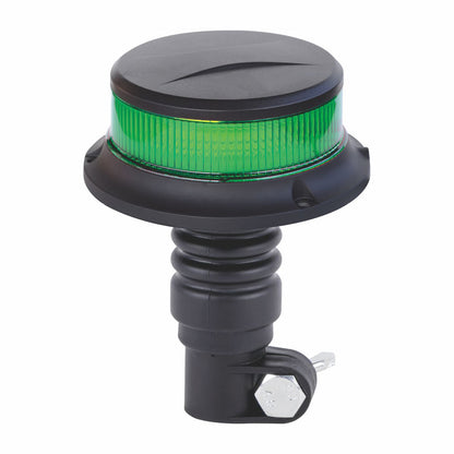 Green LED warning light on a white background