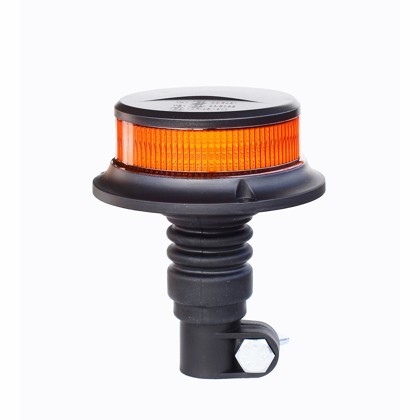 Orange warning light with black base on a white background
