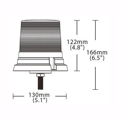 Technical drawing of a warning light with dimensions labeled