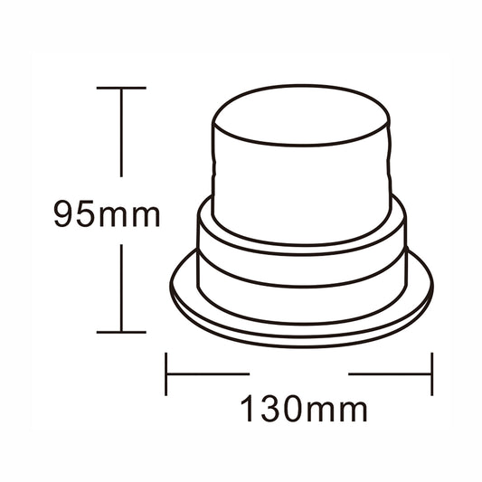 Measurement diagram of a warning light with dimensions labeled.