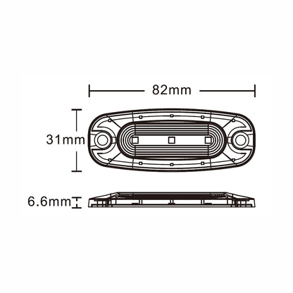 Technical drawing of a car light with dimensions labeled