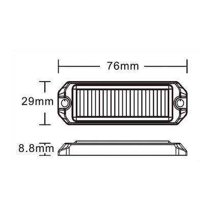 Technical drawing of a led car light with dimensions labeled