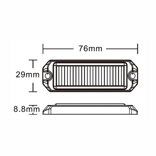 Technical drawing of a led car light with dimensions labeled