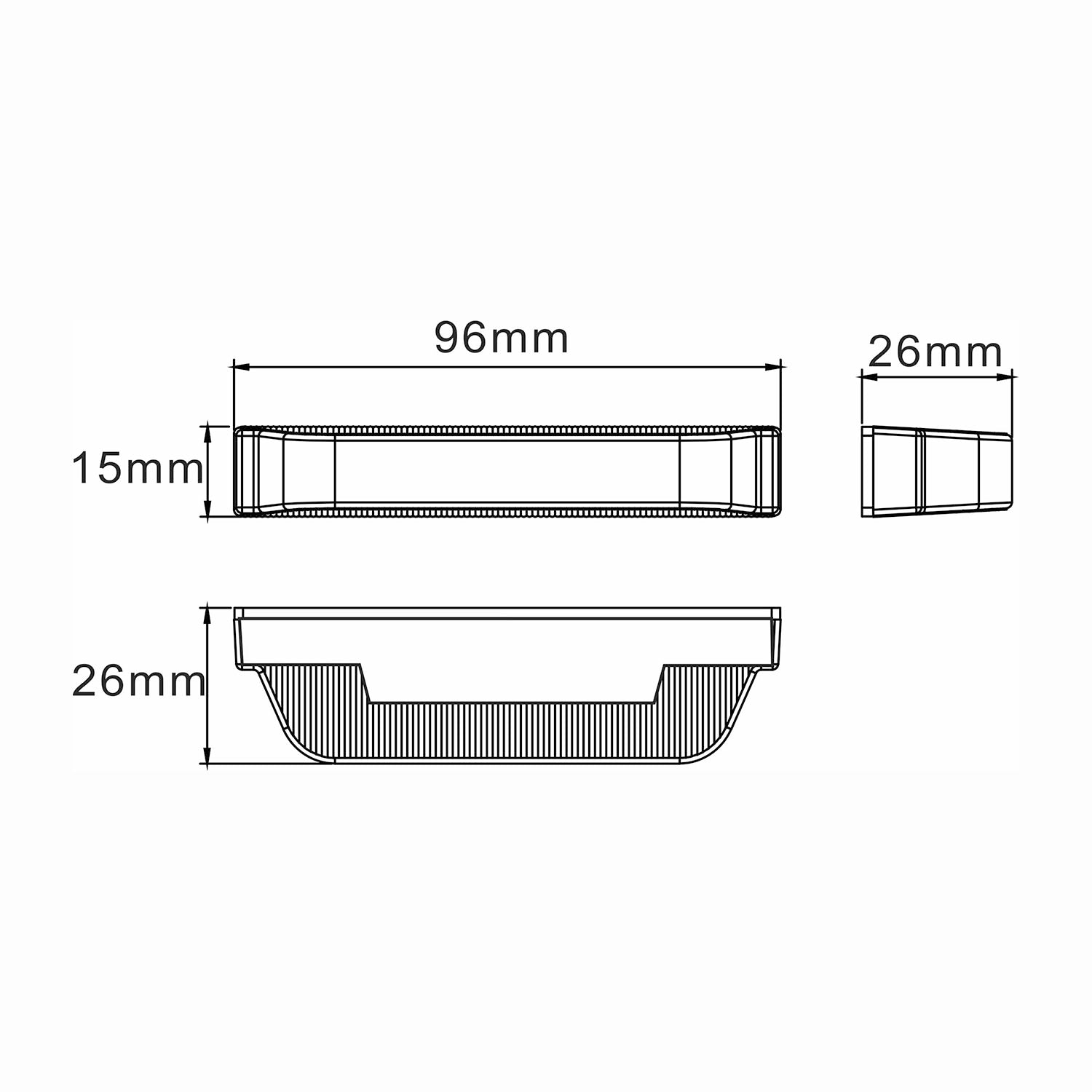 Technical drawing of a car light with dimensions labeled
