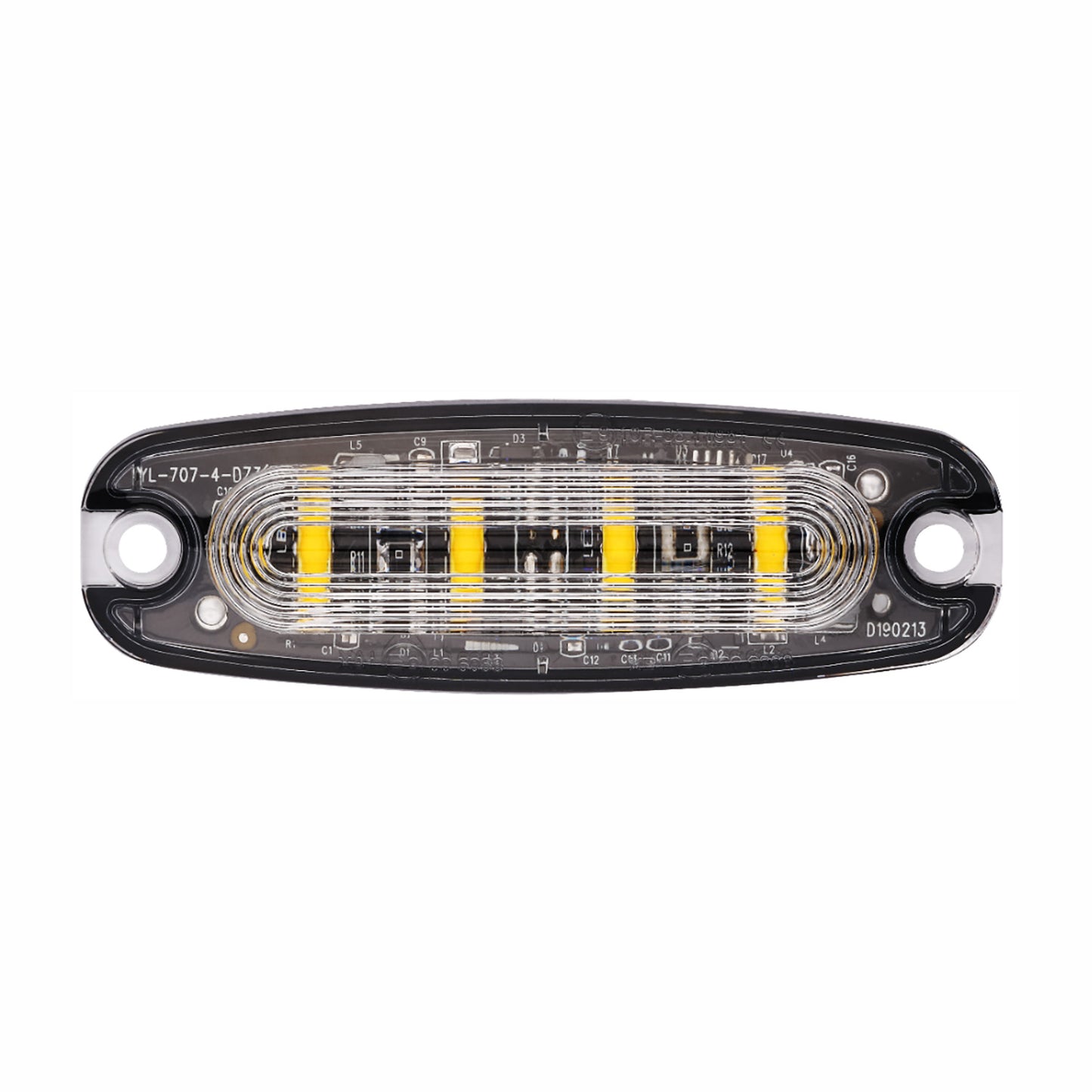 LED light bar with yellow and clear components on a white background