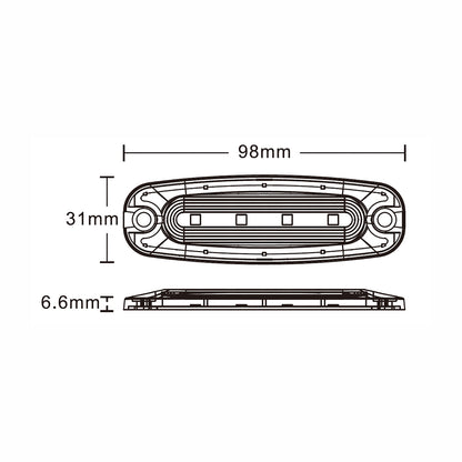 Technical drawing of a car light with dimensions labeled