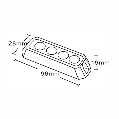 Technical drawing of a vehicle safety light with dimensions labeled