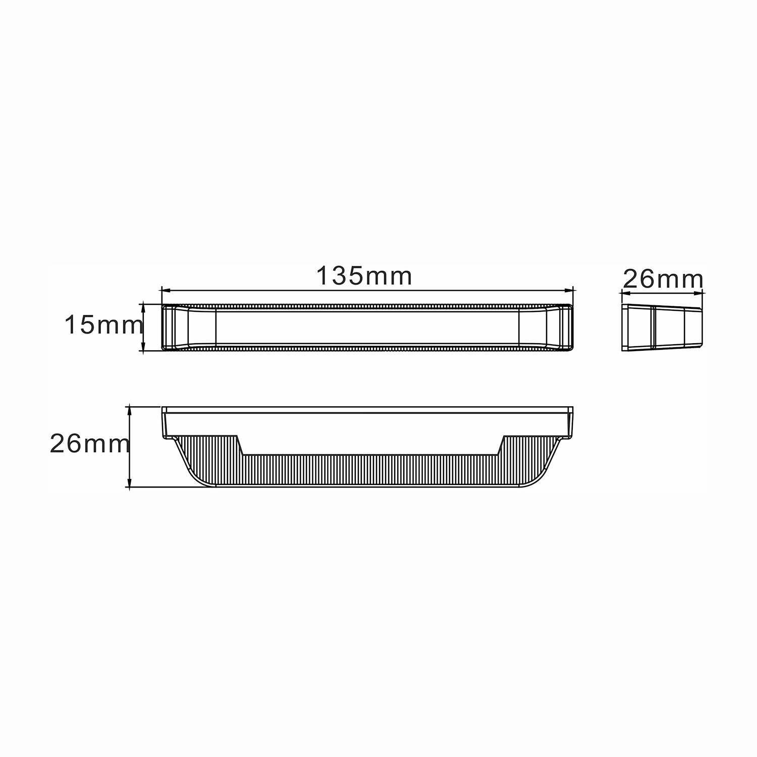 Technical drawing of a car light with dimensions labeled