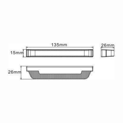 Technical drawing of a car light with dimensions labeled