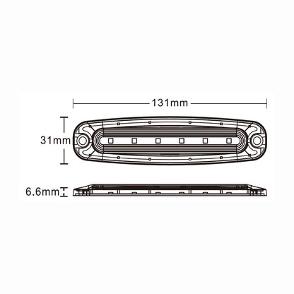 Technical drawing of a car light with dimensions labeled