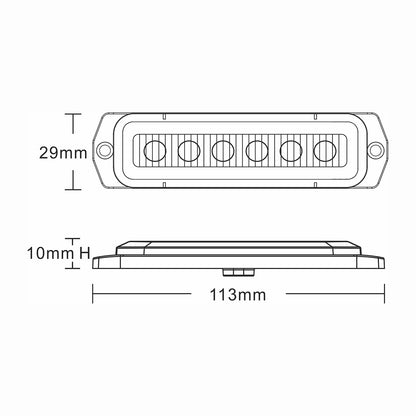 Technical drawing of an LED light bar with dimensions labeled