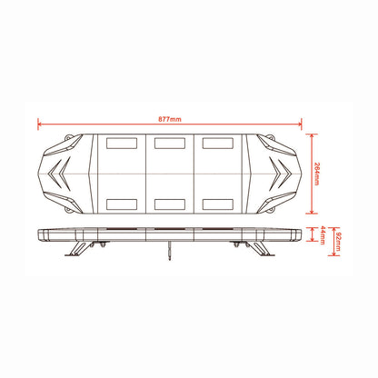 Technical drawing of a Light bar on a white background with dimensions labeled