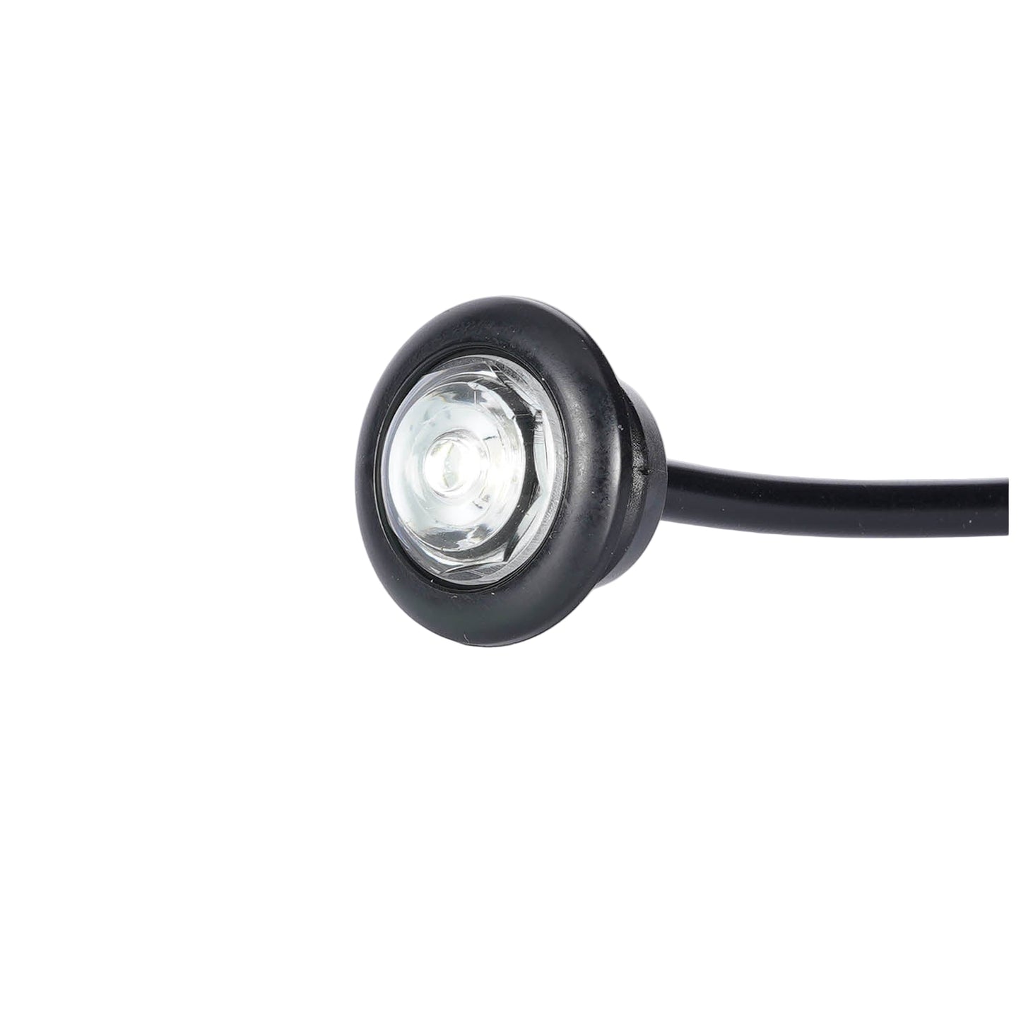 Small round light with black casing on a white background