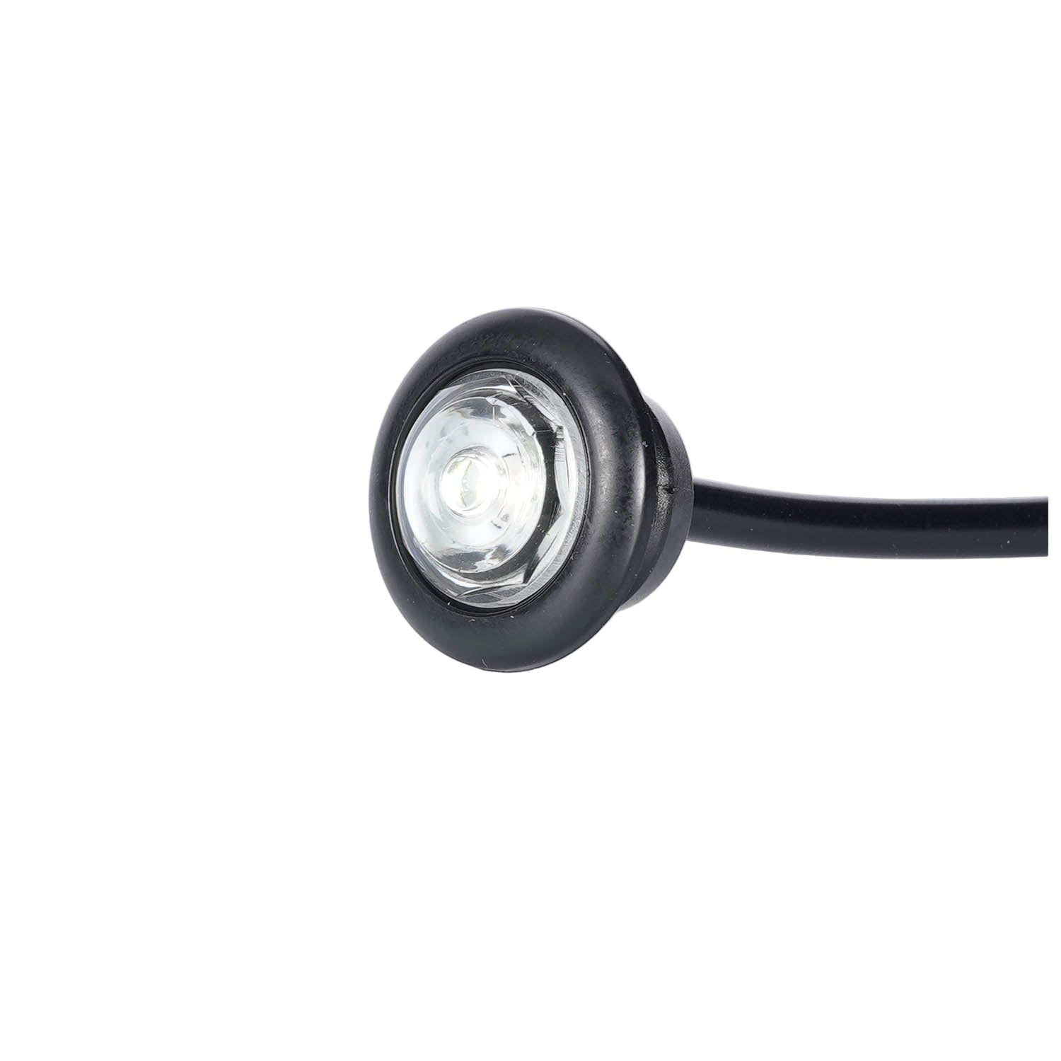 Small round light with black casing on a white background