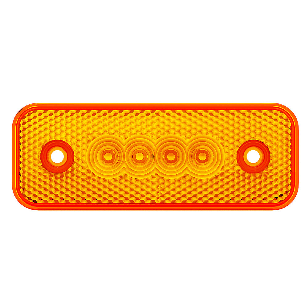Rectangular orange traffic light with reflective surface on a white background