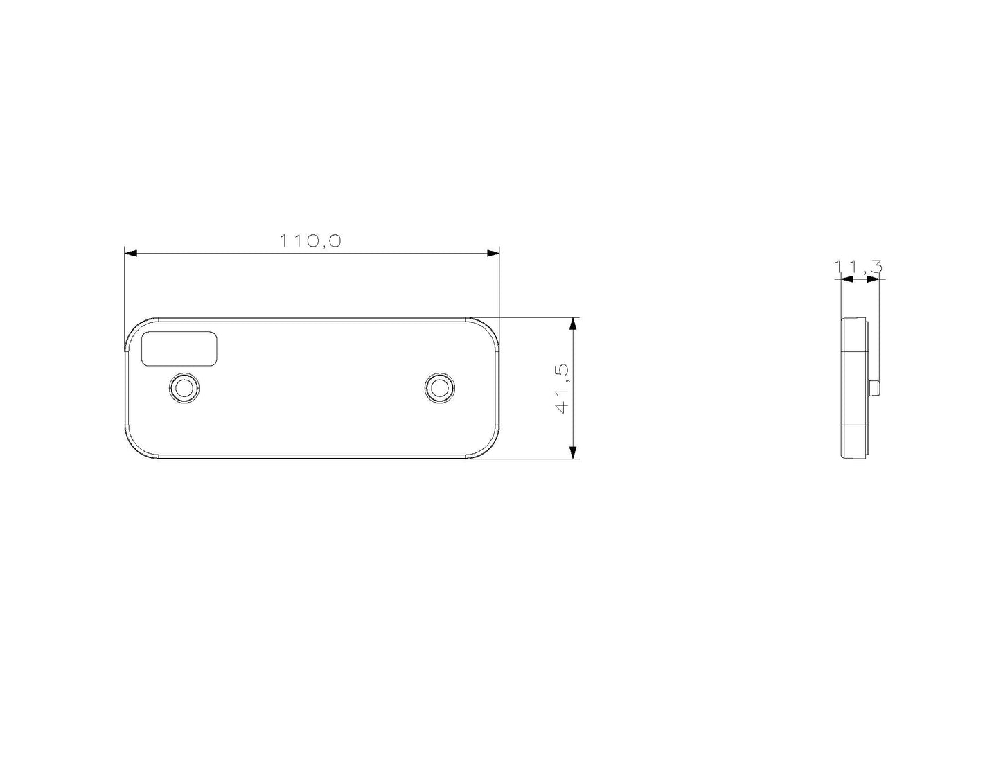 Technical drawing of a light with dimensions on a white background