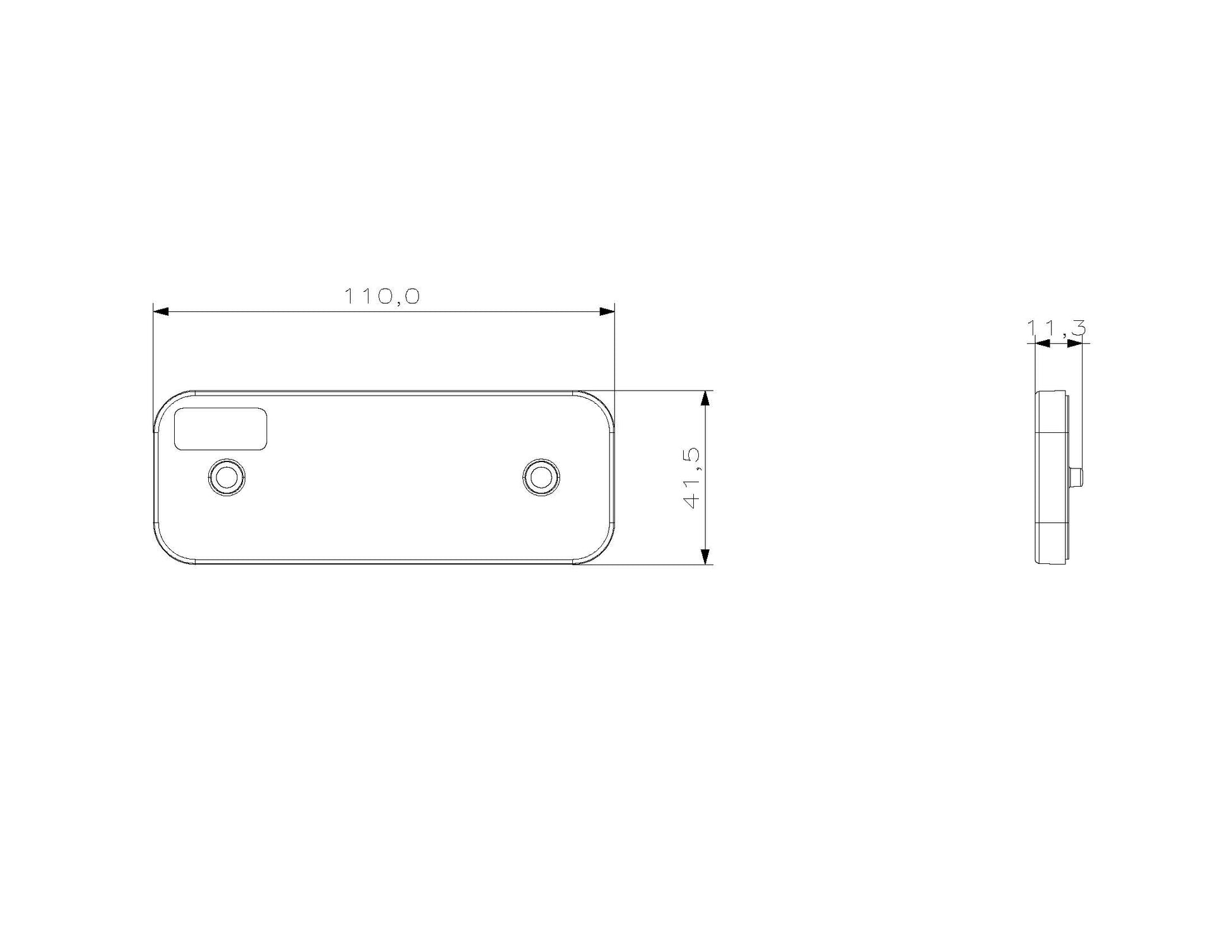 Technical drawing of a light with dimensions on a white background