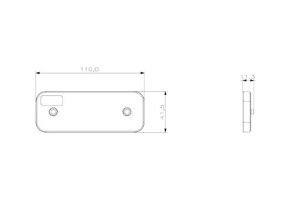 Technical drawing of a light with dimensions on a white background
