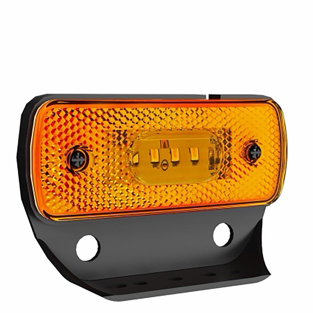 Amber LED marker light with black housing on a white background