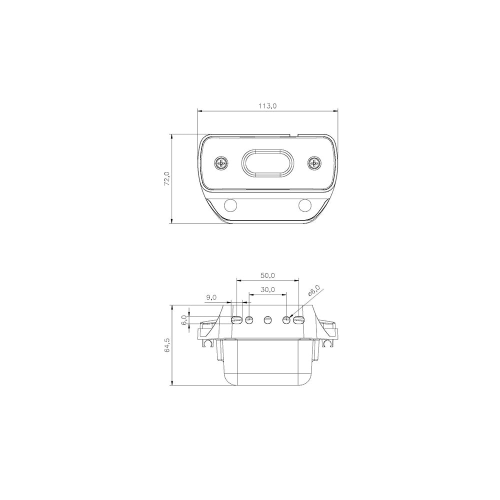 Technical drawing of a warning light with dimensions on a white background