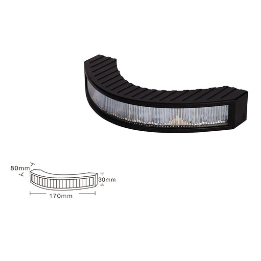 Black and clear LED light bar with dimensions on a white background