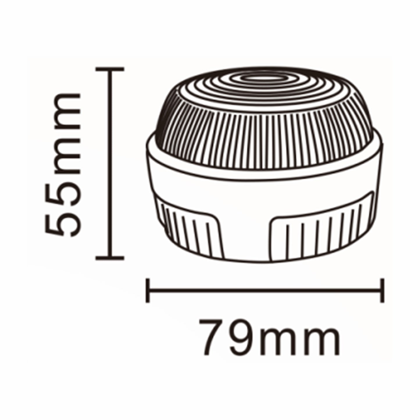Dimensions of warning light on a white background