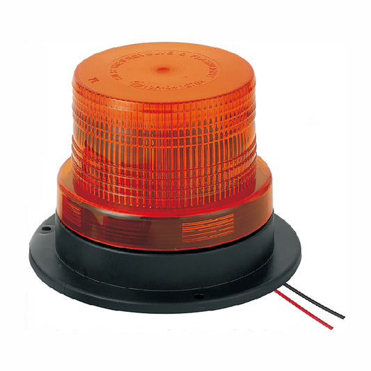 Orange warning light with black base on a white background