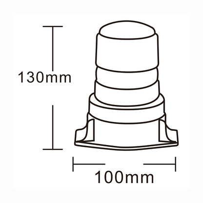 Technical drawing of a warning light with dimensions labeled
