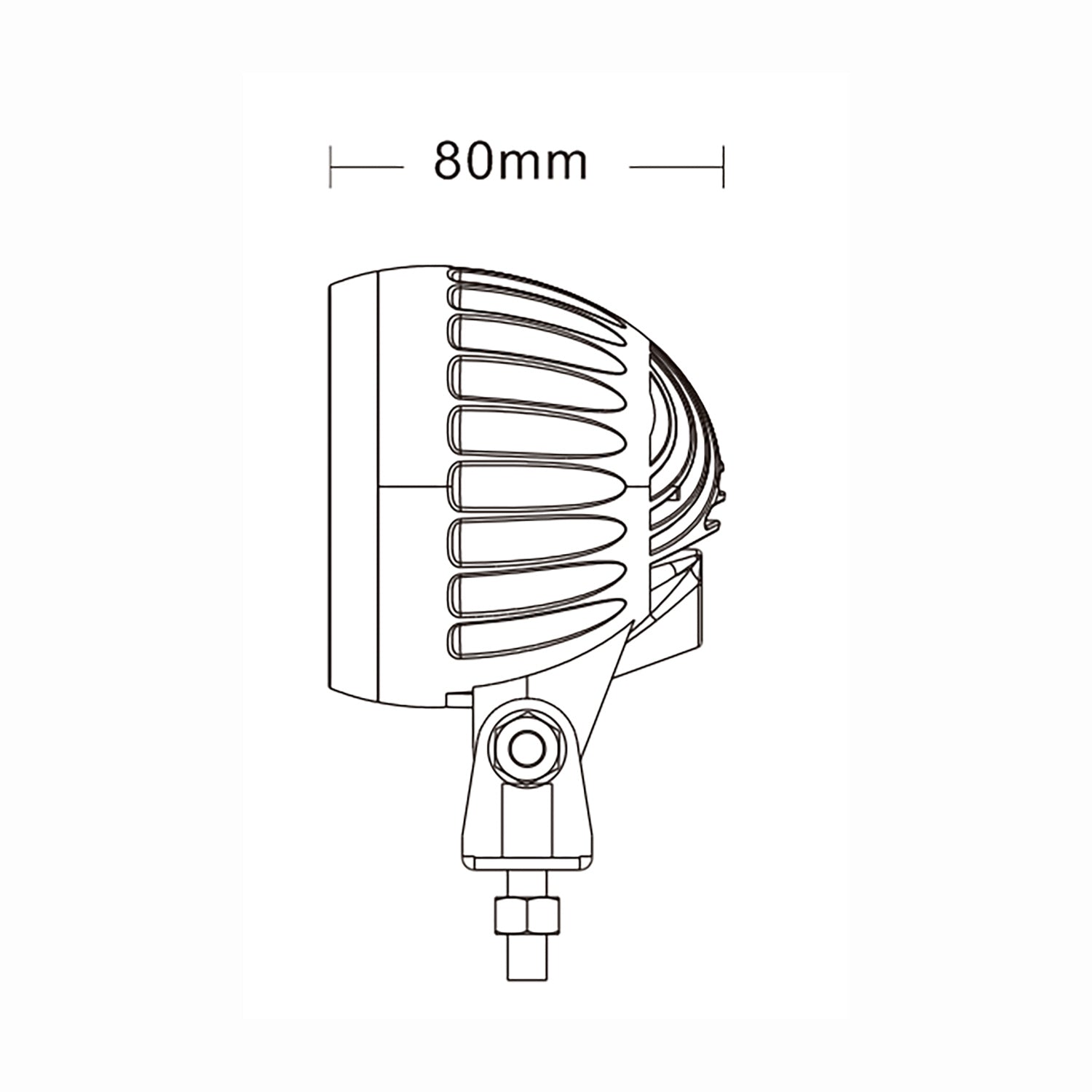 Technical drawing of a warning light with dimensions labeled