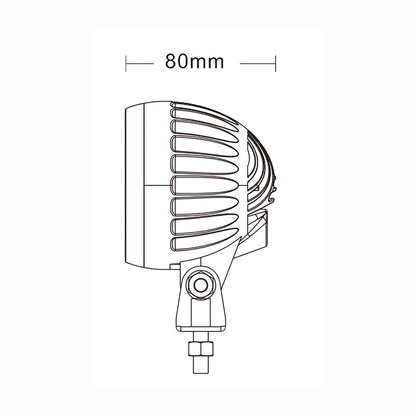 Technical drawing of a warning light with dimensions labeled