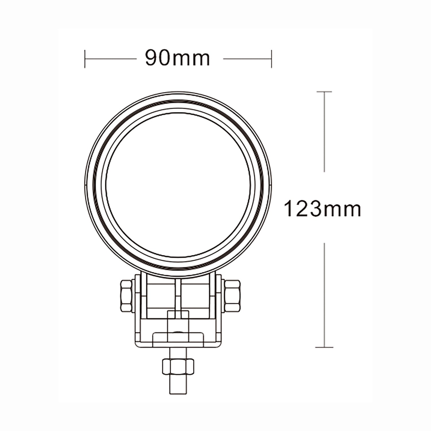 Technical drawing of a warning light with dimensions labeled