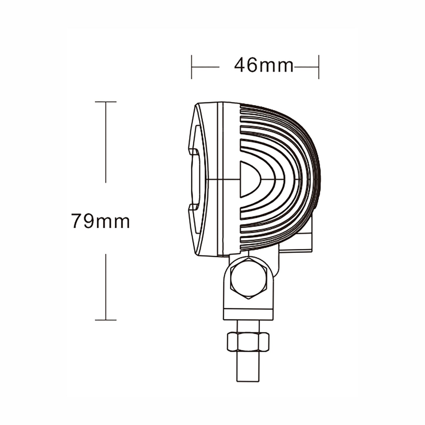 Technical drawing of a light with dimensions labeled
