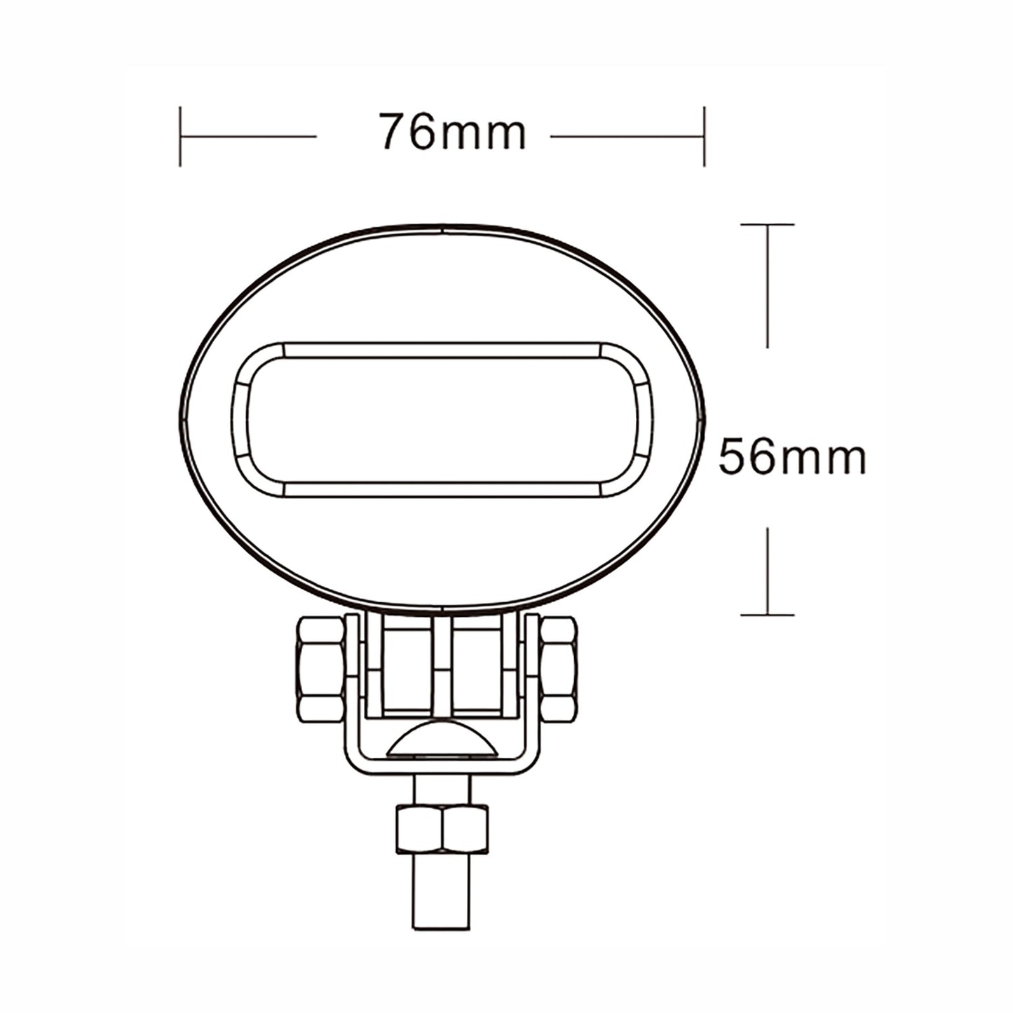 Technical drawing of a light with dimensions labeled