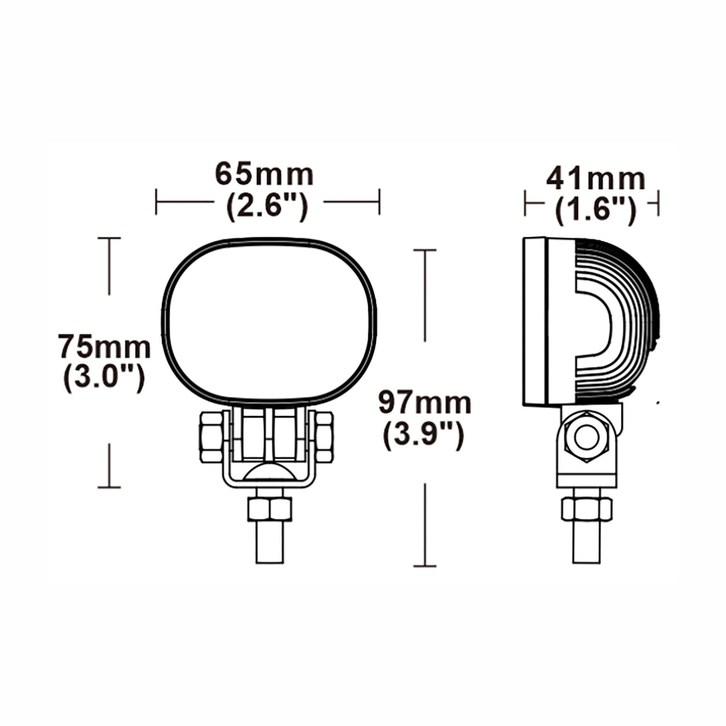 Technical drawing of a light assembly with dimensions labeled.
