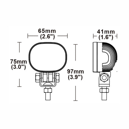 Technical drawing of a light assembly with dimensions labeled.