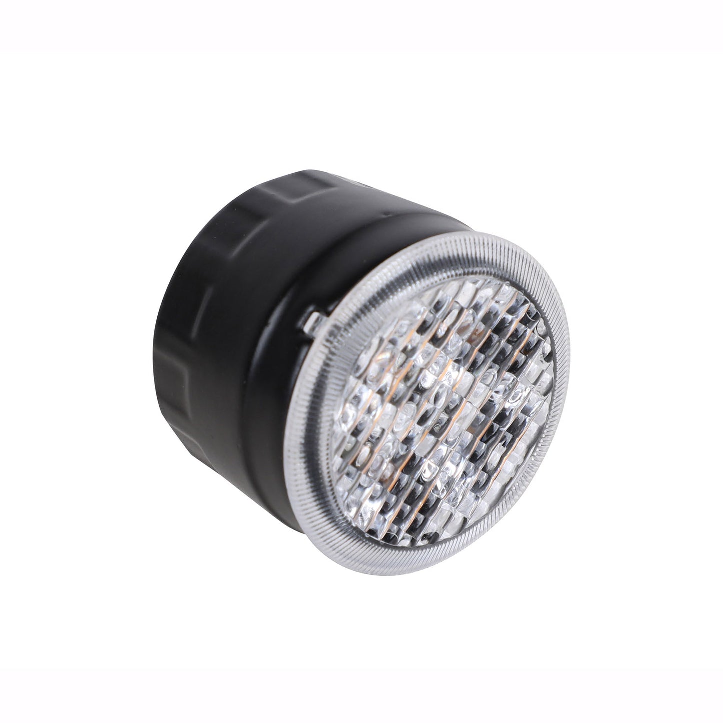 Black and silver LED light bulb on a white background