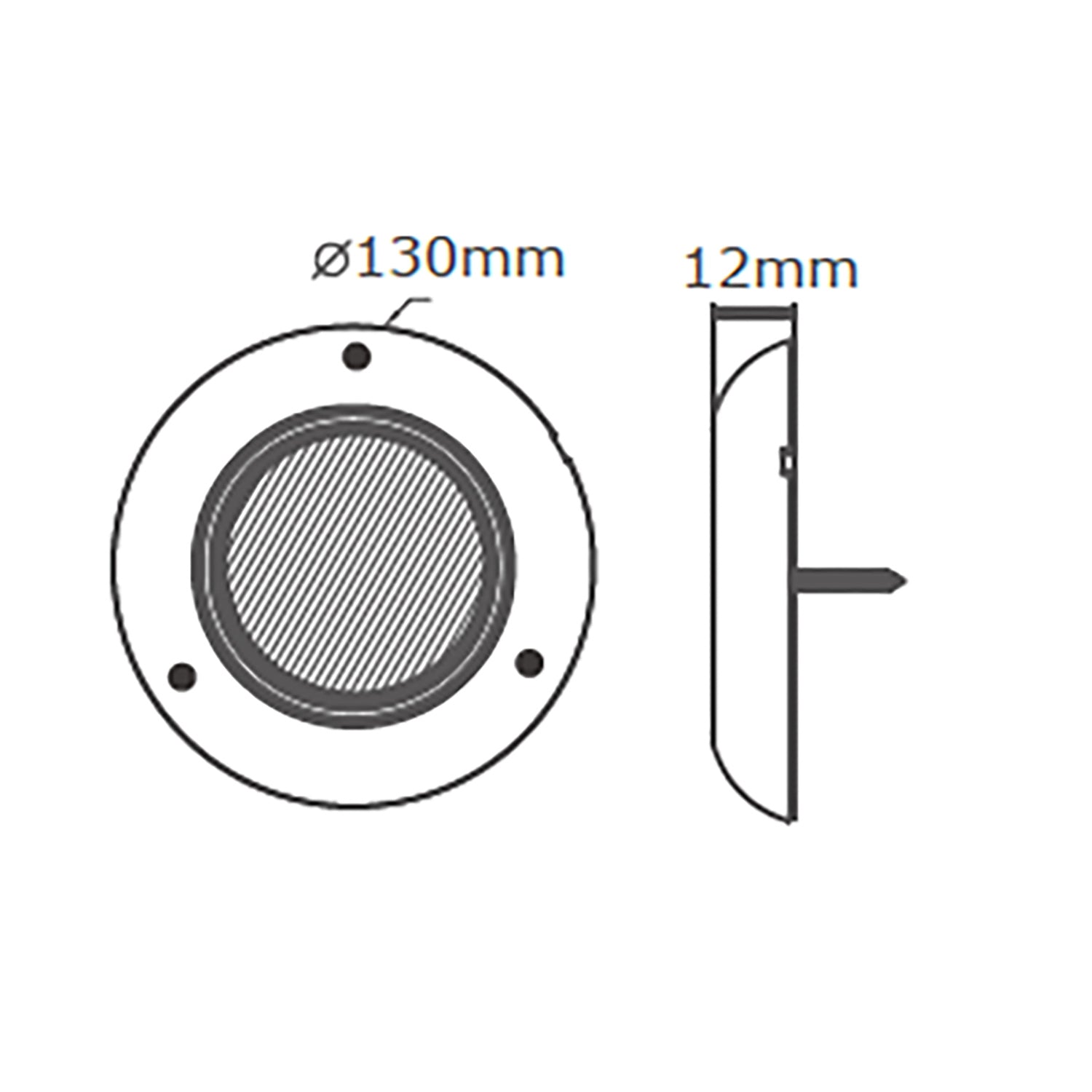 Technical drawing of a Interior Light with dimensions labeled