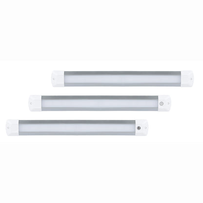 Three LED light strips of different lengths on a white background