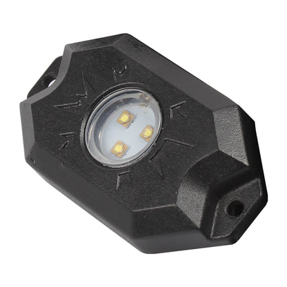 Black LED light with geometric design on a white background