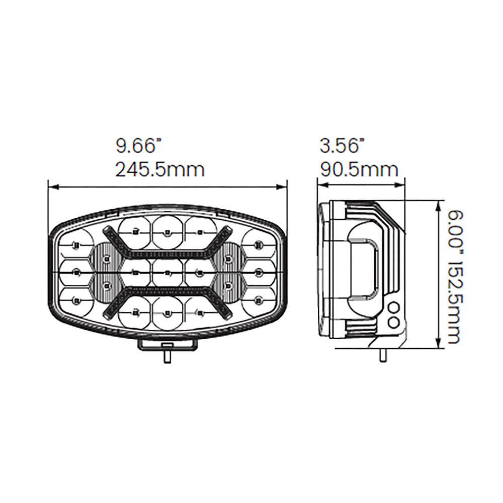 Dimensions of Off Road Odyssey - 10" 1001 Lamp on a white background 