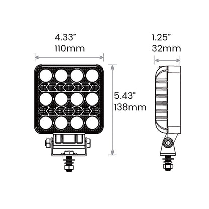 Dimensions of Off Road Odyssey - 4" SQUARE 402 Lamp on a white background