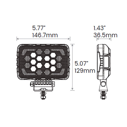 Dimensions of Off Road Odyssey - 5" 501 Lamp n a white background