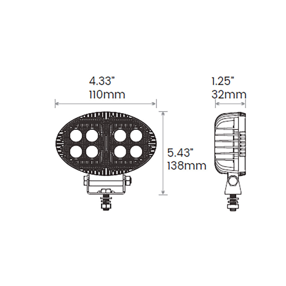 Dimensions of Off Road Odyssey - 5" 502 Lamp on a white background