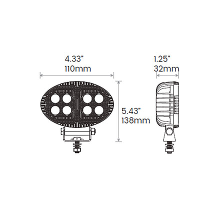 Dimensions of Off Road Odyssey - 5" 502 Lamp on a white background