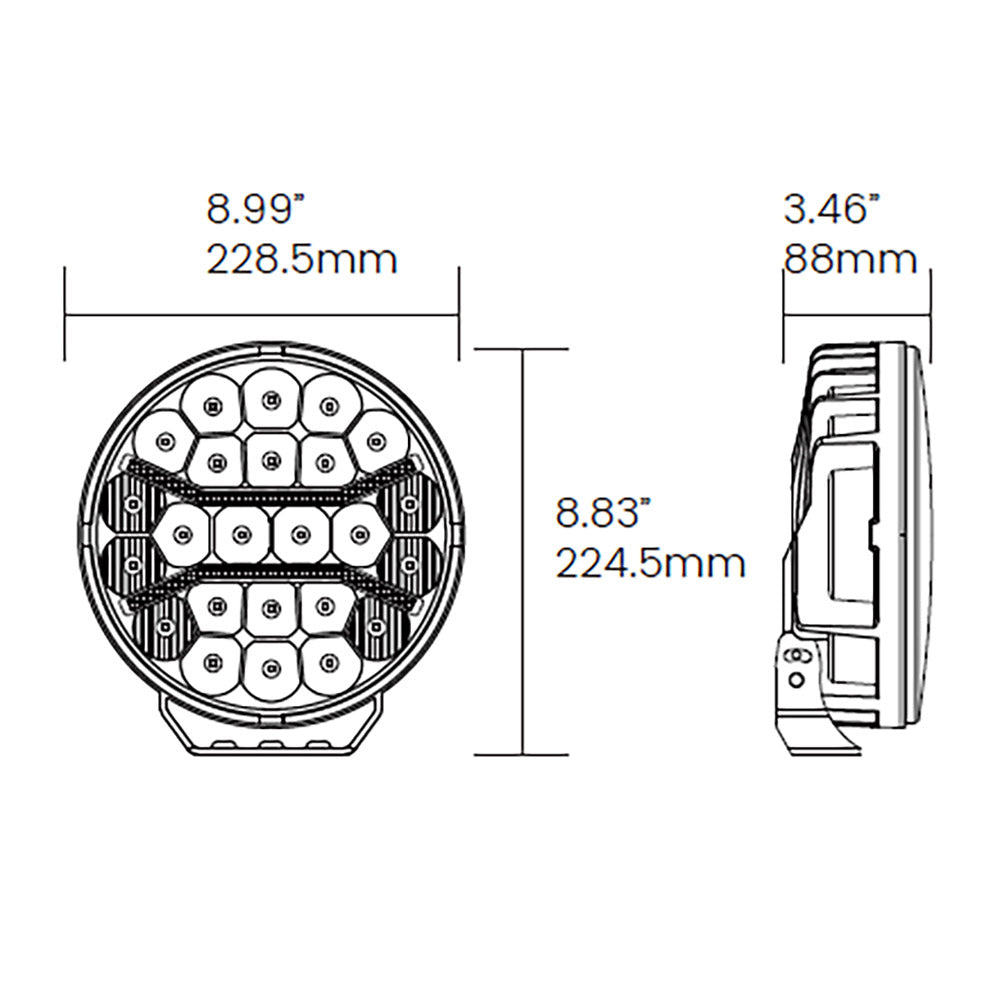 Dimensions of Off Road Odyssey - 9" 901 Lamp on a white background