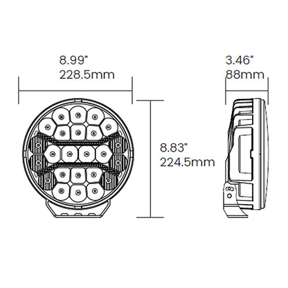 Dimensions of Off Road Odyssey - 9" 901 Lamp on a white background