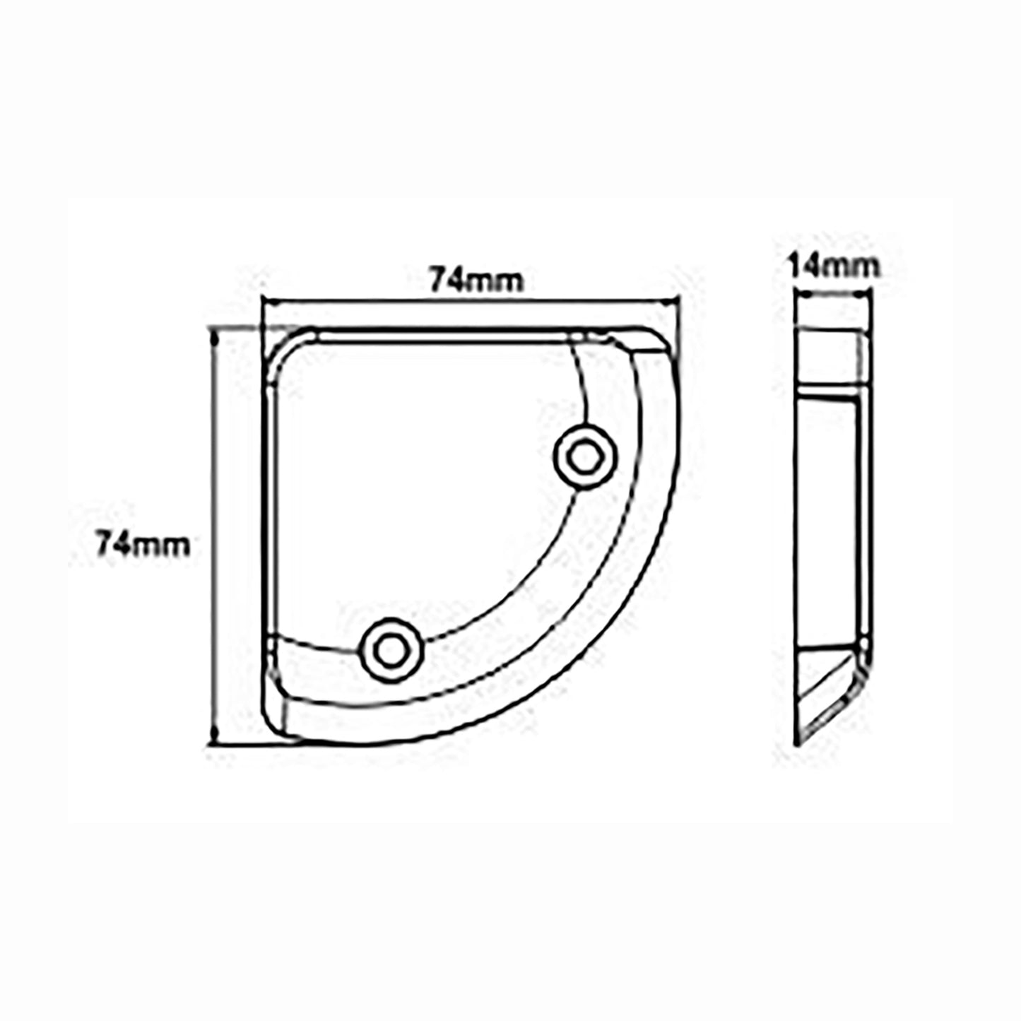 Technical drawing of a tail lift light on a white background