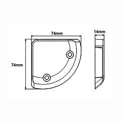 Technical drawing of a tail lift light on a white background