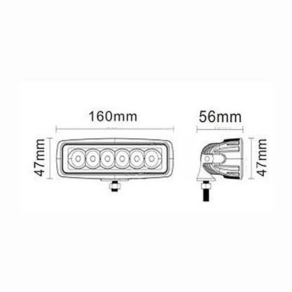 Work lamp with multiple LEDs on a white background with dimensions