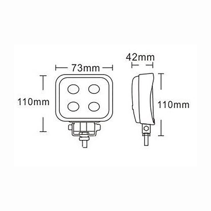 Technical drawing of a rectangular light fixture with dimensions labeled